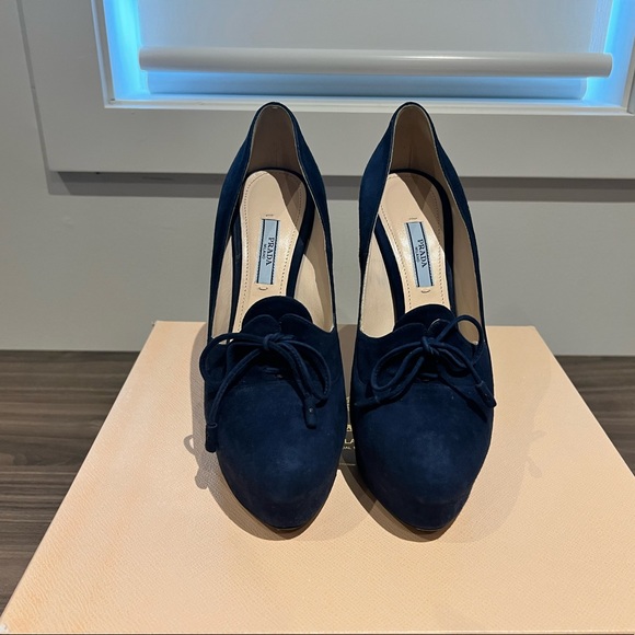Prada- Navy Blue Suede Heels - Picture 2 of 5